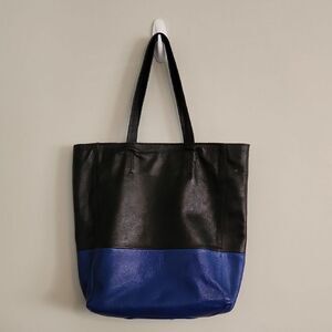 Corello Black and Blue Tote Bag Colorblock Bag Leather Bag